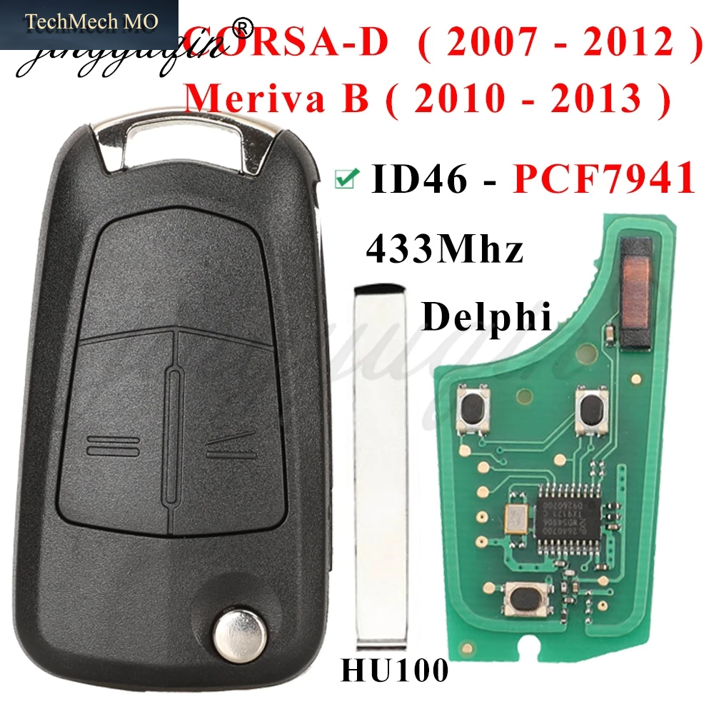 Jingyuqin Flip Remote Auto Schlüssel 433Mhz Für Opel/Vauxhall Astra H 2004-2009 Zafira B 2005-2013 Vectra C 2002-2008 Corsa D 2007-2012