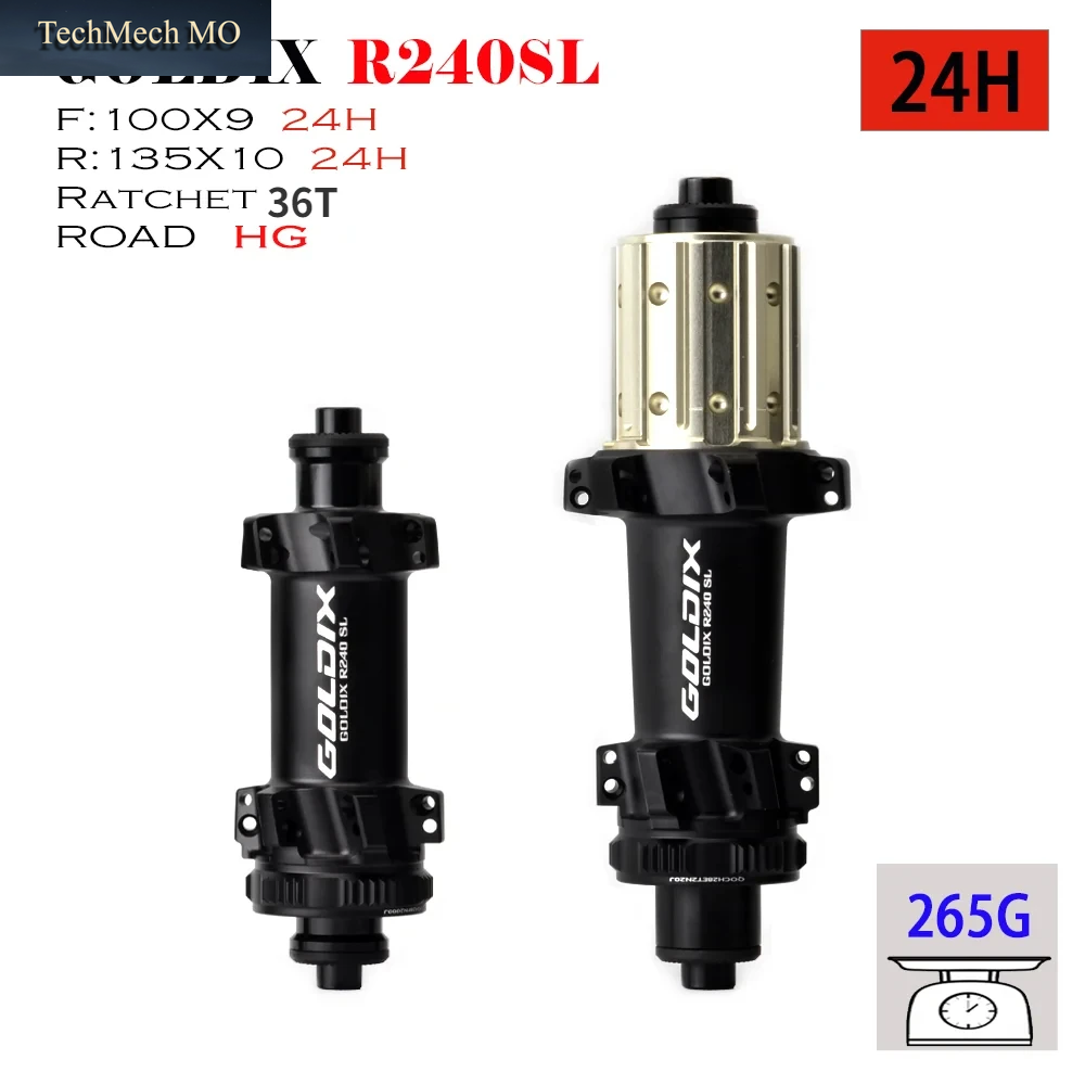 GOLDIX R240SL Vorder- Und Hinterrad 24H, Scheibenbremssperre 36T Rennrad Ultraleicht 260G Schnell Demontierbar, Zylinderachse Radnabe