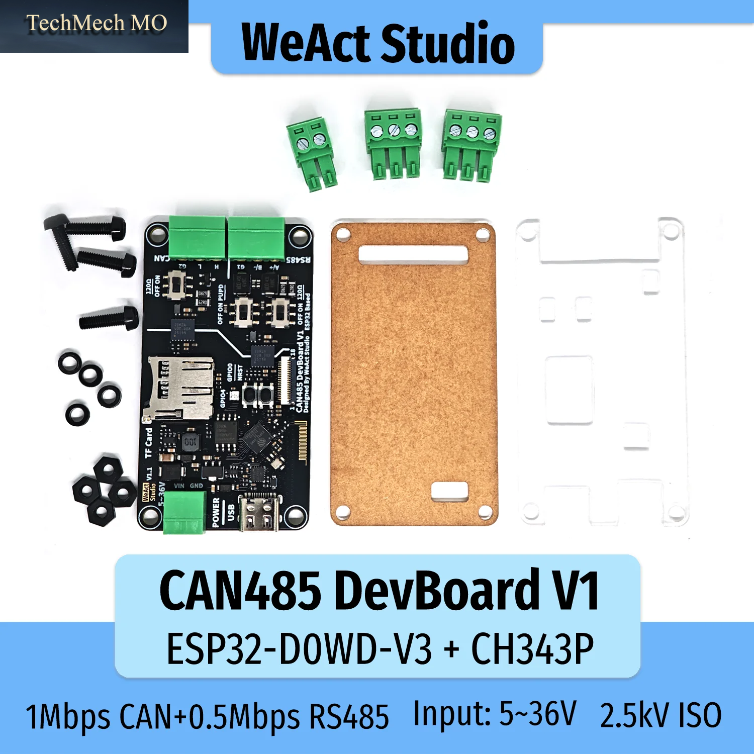 Weact CAN485 Devboard ESP32 CH343P CAN RS485 Entwicklungsboard 5-36V 2,5Kv Isolation 1Mbps CAN 0,5Mbps RS485