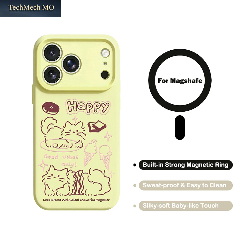 Glückliche Gestreifte Katze Für Magsafe Handyhülle Für Iphone 16 18 17 15 Pro Max Hüllen Für Iphone 13 14 12 Pro Max Flüssigsilikonhülle