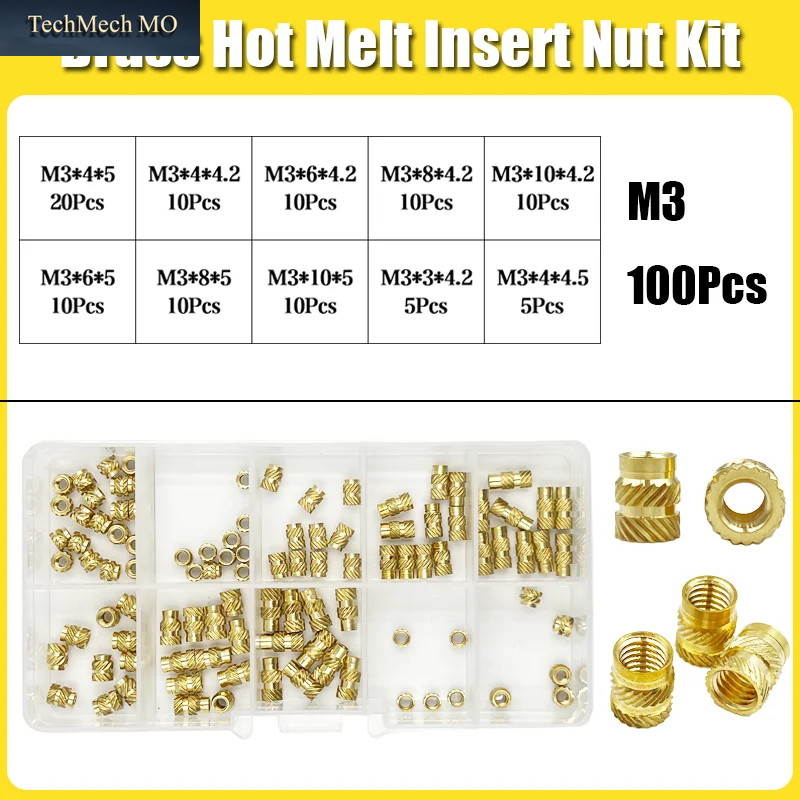 Brass Threaded Insert Nut Kit M2 M2.5 M3 M4 M5 M6 M8 Hot Melt Heat Knurled Embed Injection Copper Insertnut for 3D Print Plastic