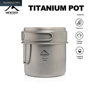 Widesea Ultraleichter Titan-Campingtopf, 1100 Ml, Faltbarer Griff, Tragbares Outdoor-Kochgeschirr Mit Netzbeutel Für Rucksacktouren, Wandern, Tr
