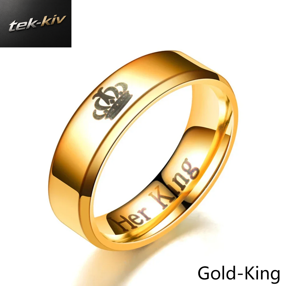Geschenk Für Verliebte, Sie Ist Sein Königin, Er Ist Ihr König, Edelstahl-Paarringe, Schlichter Hochzeitsschmuck