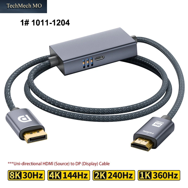 Aktives Hdmi-Zu-Displayport-Kabel 8K30Hz, Unidirektionales 4K144Hz Hdmi-Quellengerät Zu Dp-Display 2K240Hz Kabel Für Switch PS5 Xbox