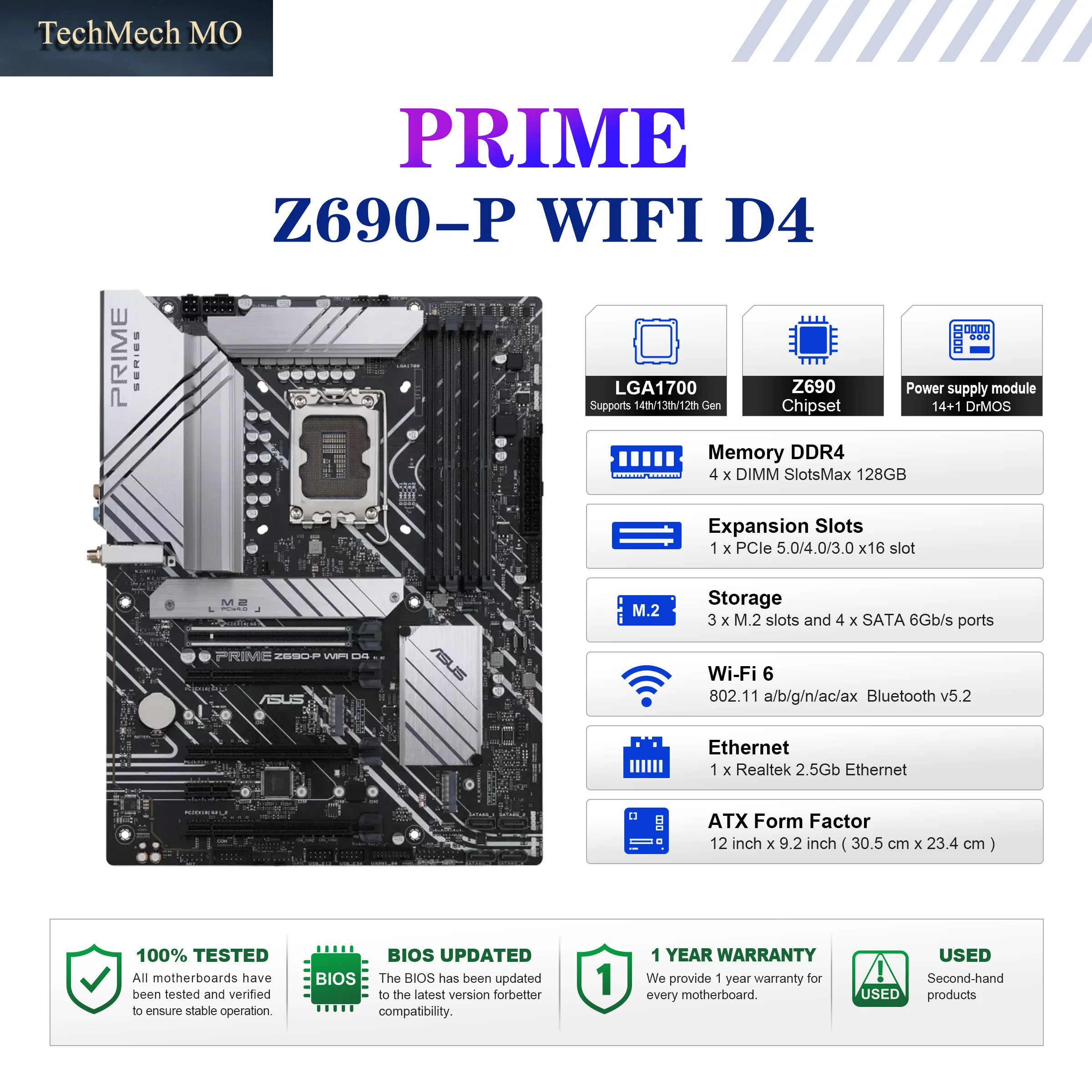 ASUS PRIME Z690-P WIFI D4 Motherboard Sockel LGA1700 CPU DDR4 5333(O.C) Speicher Chipsatz Z690 ATX Mainboard