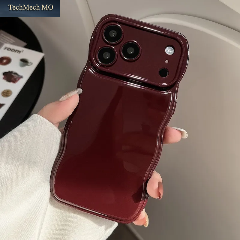 Retro Weinrote Gewellte Handyhülle Für Iphone 17, Air 16, 15, 14, 13, 12, 11 Pro Max Plus, Frau, Mädchen, Weiche, Stoßfeste Stoßstangen-Rückseite