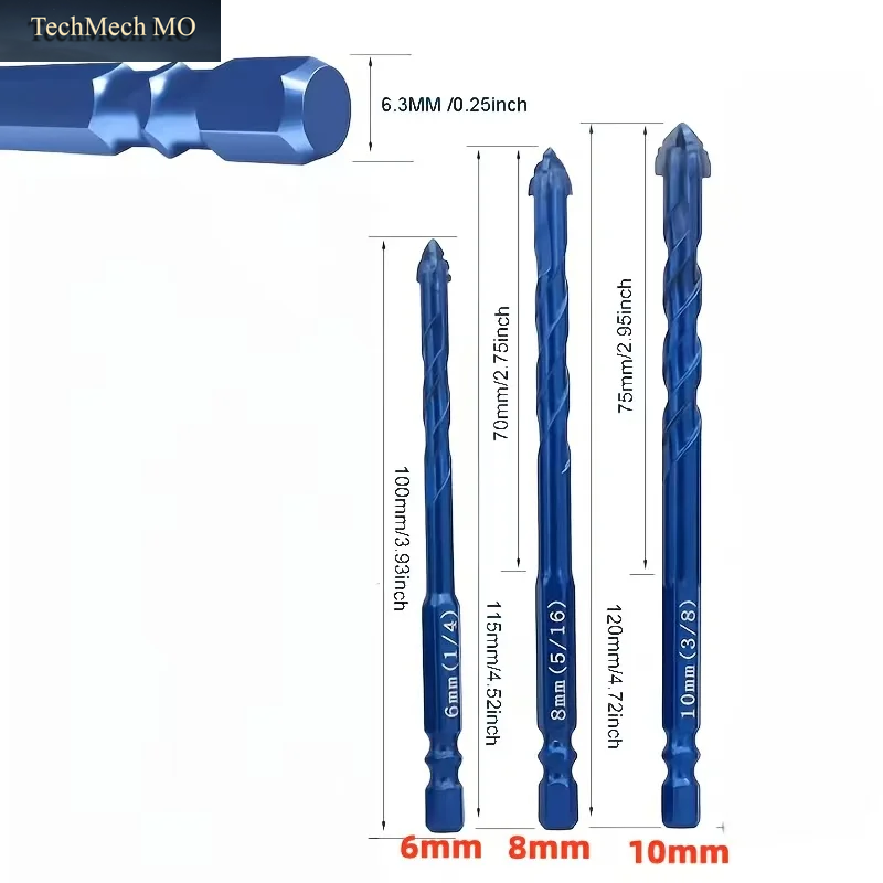 3Er-Pack Hartmetall-Mauerbohrer, Sechskant-Sägebohrer Für Fliesen, Glas, Ziegel, Beton, Keramik Und Holz