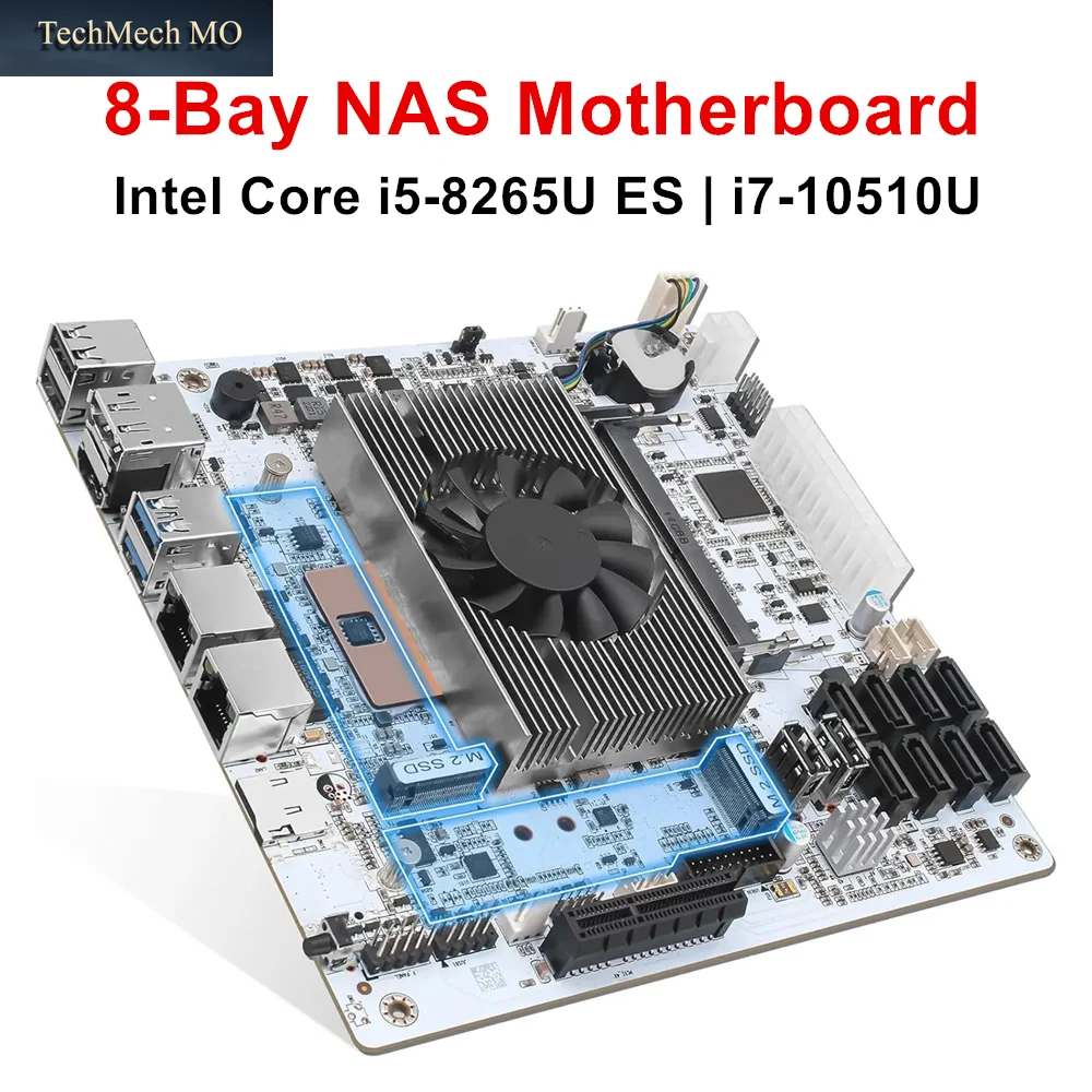 Topton 8-Bay Firewall NAS Motherboard Intel Core I7 10510U I5-8265U ES 8Xsata 2Xnvme 2X2.5G LAN 2Xddr4 PCIEX1 Mini ITX Mainboard