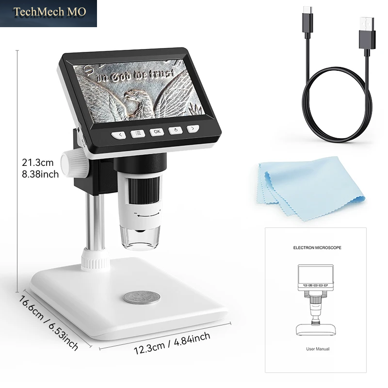 Digitales Mikroskop Mit 4,3-Zoll-Ips-Bildschirm, 1600-Faches Münzmikroskop, 2 MP, USB, Professionelle Elektronenmikroskopien Für Die Reparatur Von Uhrenplatten