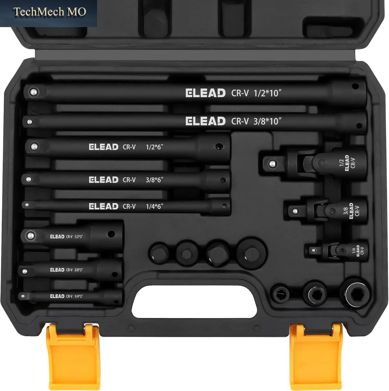 ELEAD 18-Teiliges Schlagbuchsen-Verlängerungsset, Drehbare Universalgelenke, 1/4 3/8 1/2 Antriebsbuchsen-Verlängerungsstange, Adapter-Set Für Die Automobilindustrie