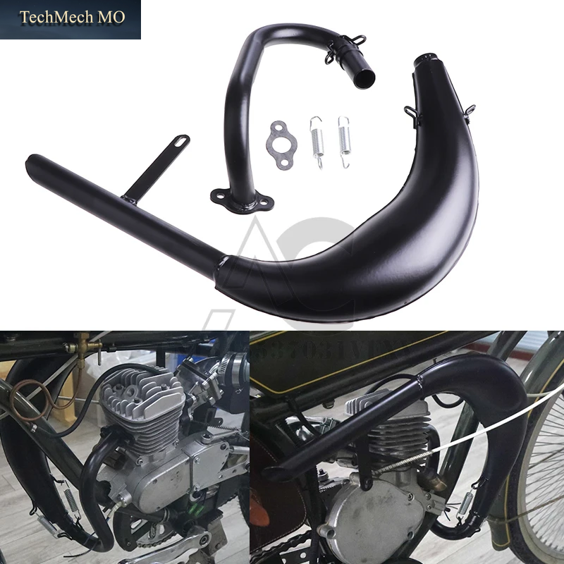 Schwarzer Rohr-Auspuffschalldämpfer, Passend Für 2-Takt 50 80 Cc Fahrrad-Gasmotor, Gebogener Auspuffrohrmotor, Fahrradteile