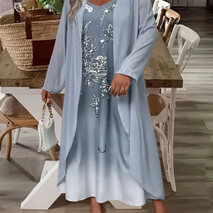 Plus Größe 2025, Frühling Und Herbst, Neue Mode, Elegantes Spitzen-Chiffon-Kleid, Zweiteiliges Polyester-Material, Elegant