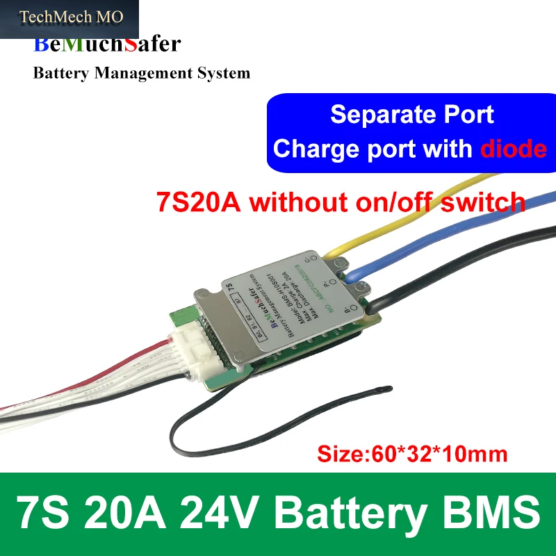 Bemuch Safer 7S 10S 20A 24V 36V Batterie Bms 7 S20A 10 S20A Separater Anschluss Pcm Mit Ein/Aus-Schalter Temperatur Sensor Für DIY Batterie
