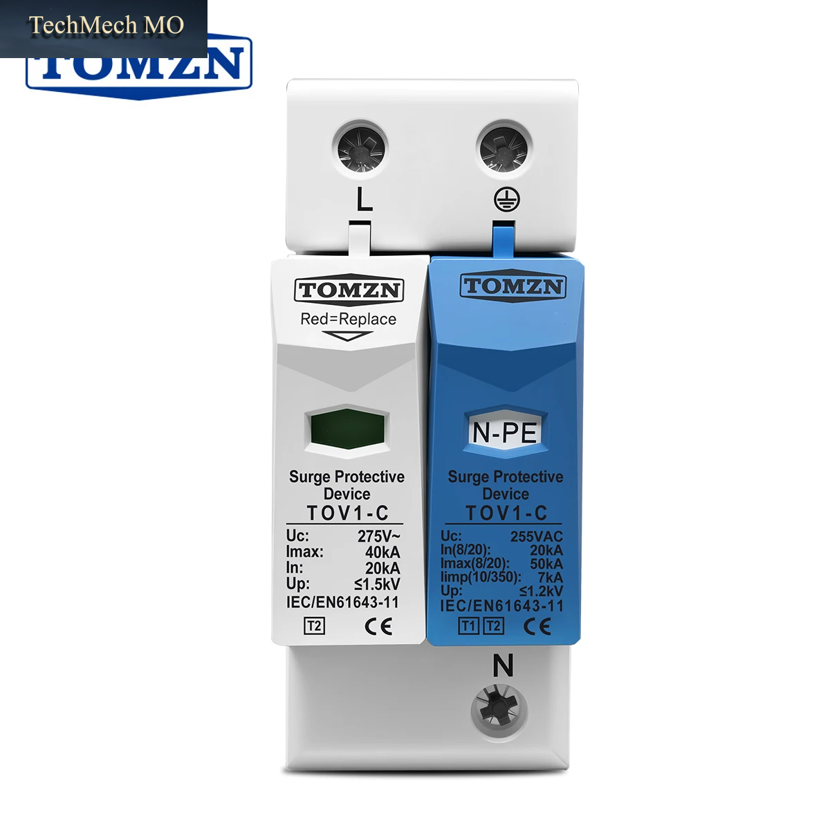 TOMZN AC SPD 1P+NPE 50Ka T2 385V 255V Haus-Überspannungsschutz Niederspannungs-Schutzgerät