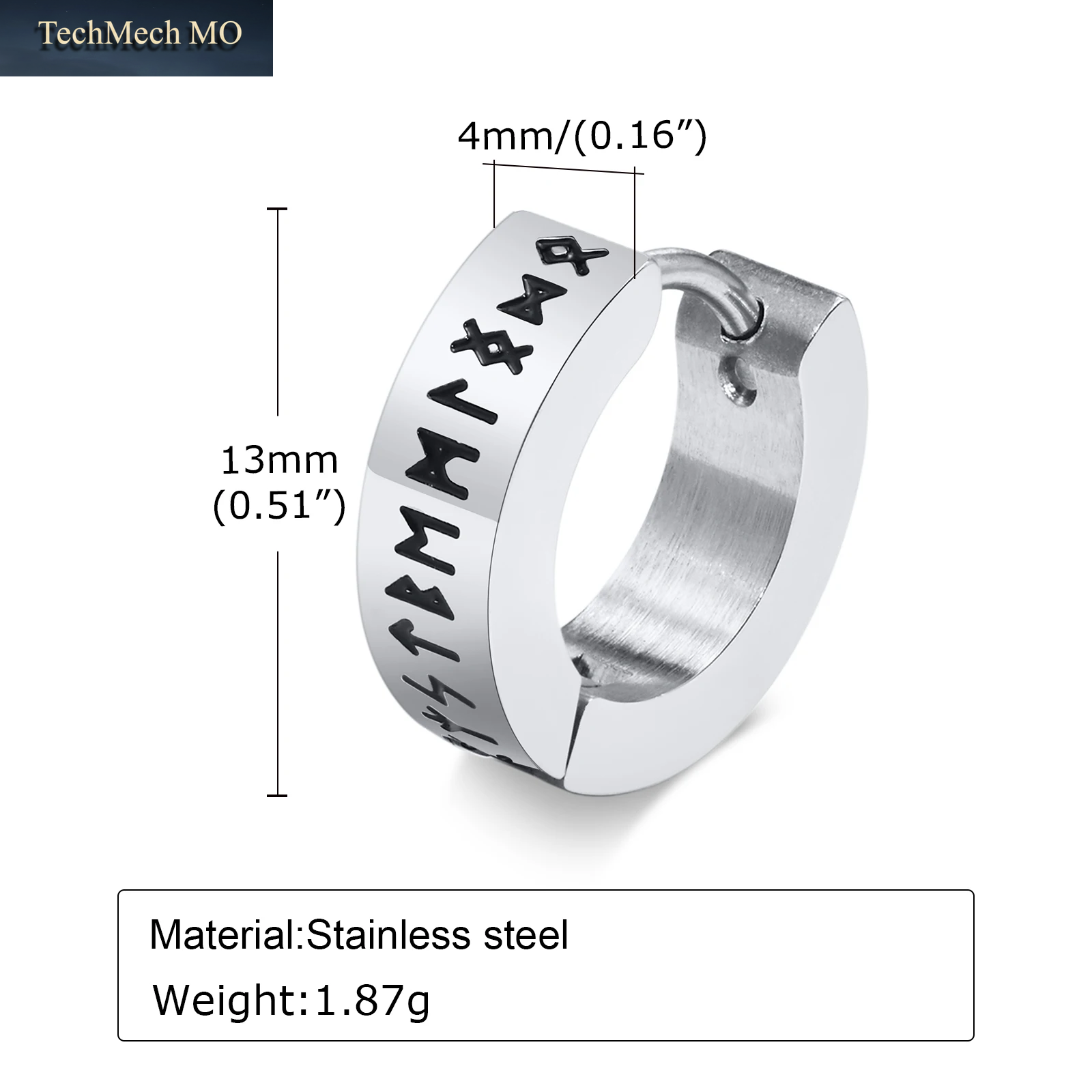 Nordische Wikinger-Runen-Creolen Für Männer, Wasserdichte Edelstahl-Huggie-Ohrringe, Modischer Punk-Piercing-Ohrschmuck Als Geschenk