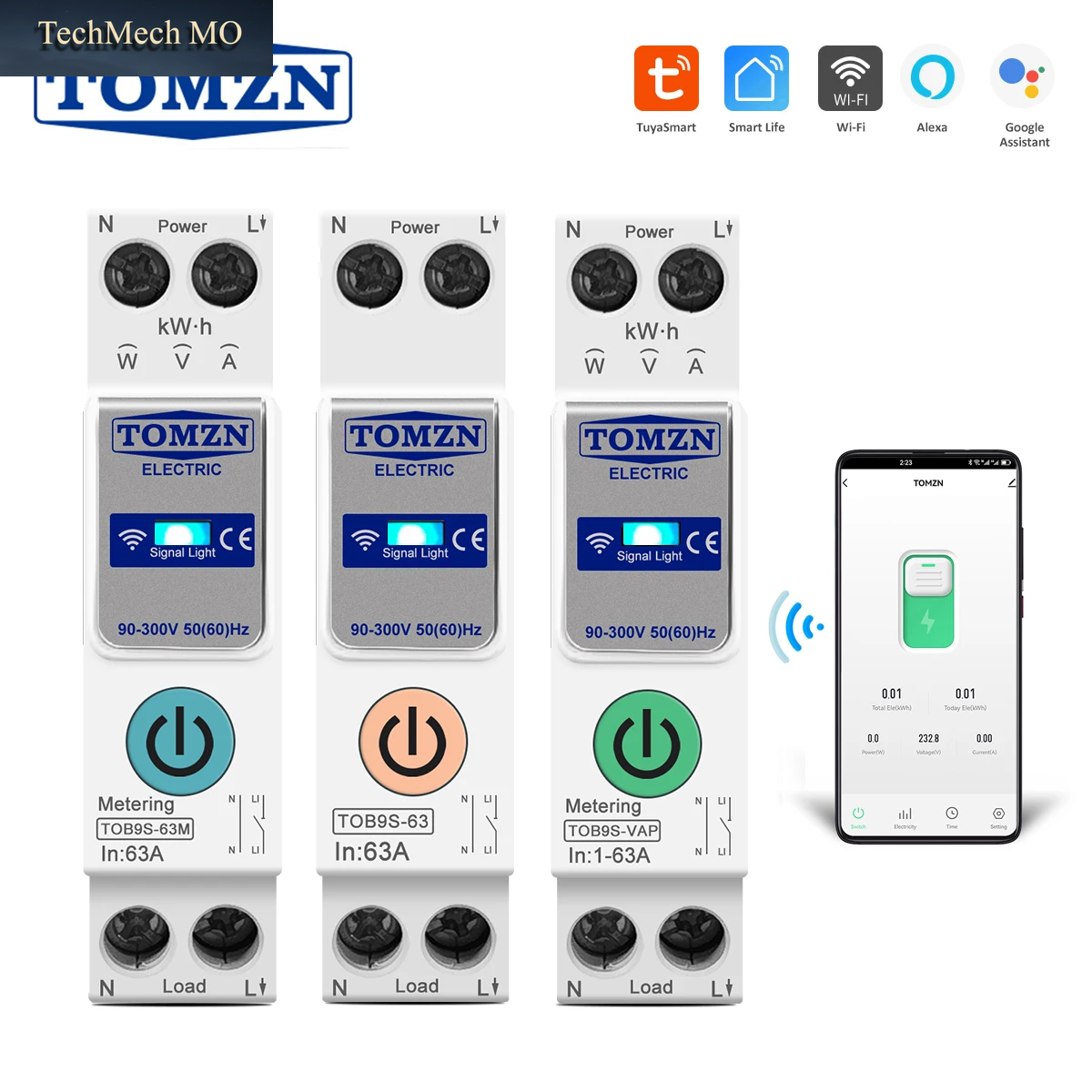 TUYA Smartlife 63A TOMZN 1P+N WLAN Smart-Schalter Energiezähler Kwh-Messung Überwachung Schutzschalter Timer Relais MCB