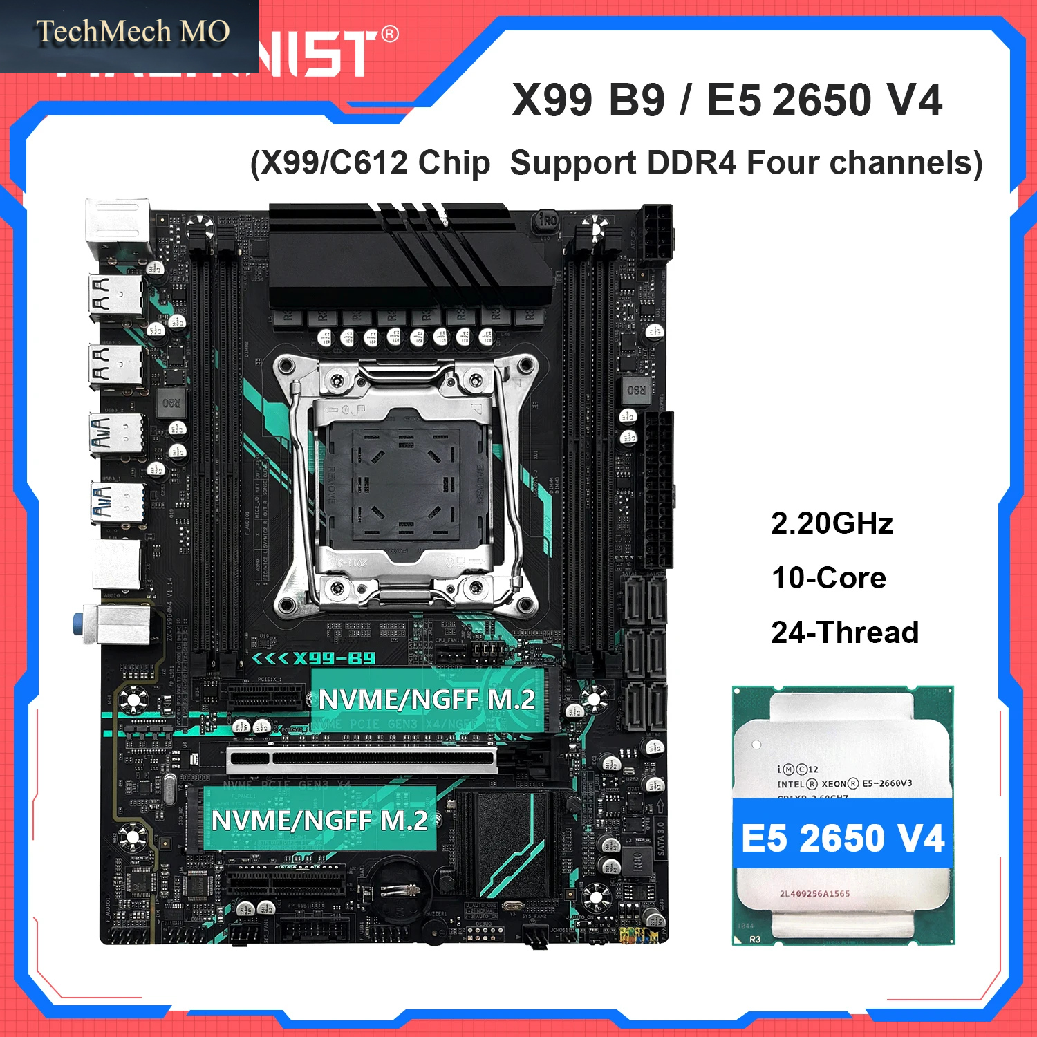 MACHINIST X99 B9 Motherboard-Kit Intel Xeon E5 2650 V4 CPU LGA 2011-3 Unterstützt DDR4 4-Kanal RAM C612 Chip NVME/SATA M.2 USB3.0