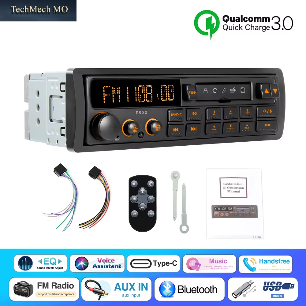 Retro Mp3-Autoradio-Player 1 DIN Stereo EQ FM AM RDS Dab-Empfänger QC3.0 Bluetooth USB Aux-Eingang Für VW Porsche Mercedes Benz BMW
