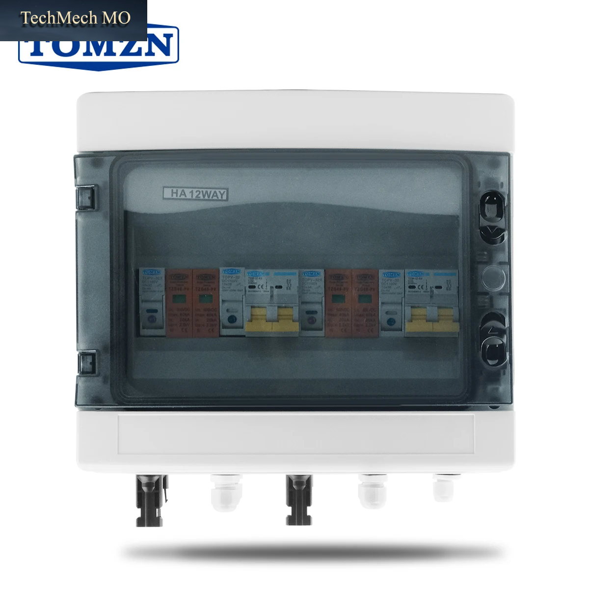 TOMZN Solar Photovoltaik Pv-Combiner-Box Mit Blitzschutz 2 Eingänge 2 Ausgänge DC 600V Sicherung MCB SPD Wasserdichte Box IP65 12-Wege