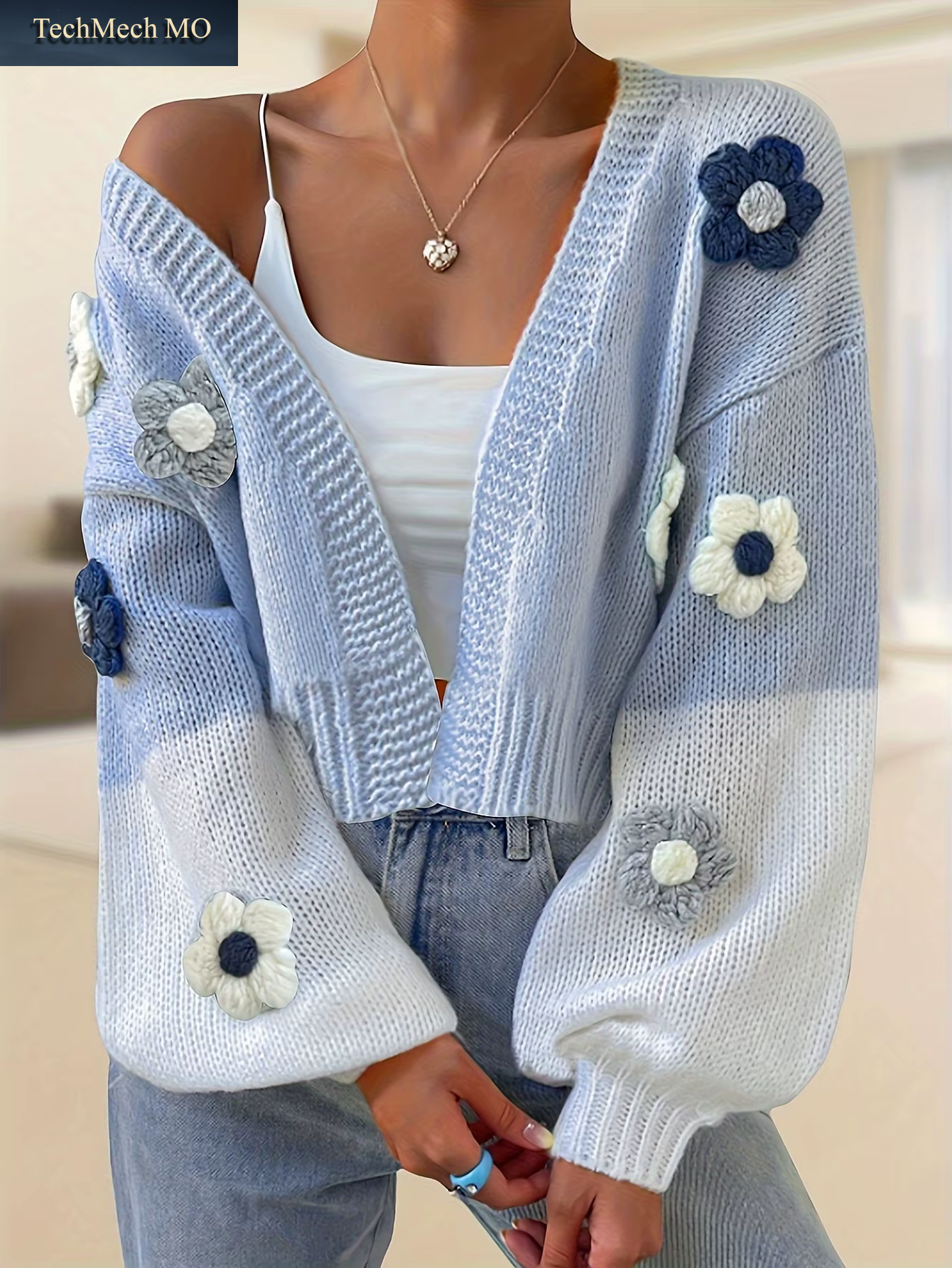 Designer-Stil Damen Handgefertigte Blumenstickerei Strickjacke Eleganter Langarm-Pullover Mit Feiner Luxus-Verarbeitung Für Casual-Anlässe