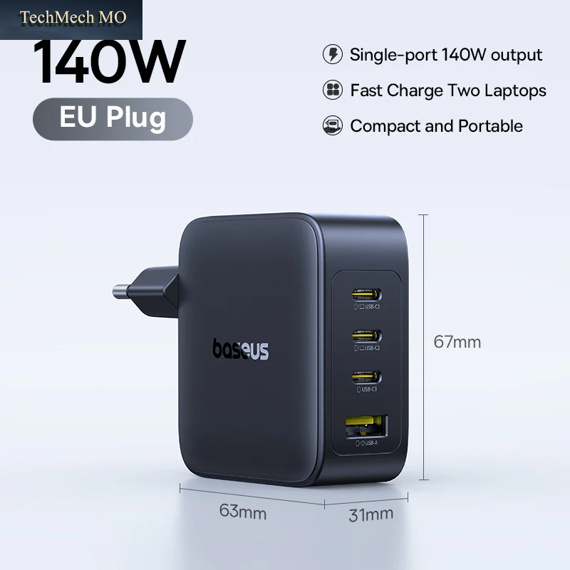 【Neuer Verkauf】Baseus 140 W Gan Ladegerät PD Ladegerät USB C Ladegerät Schnellladung Für Macbook Tablet Telefon Ladegerät Für Iphone 17 16 15 14