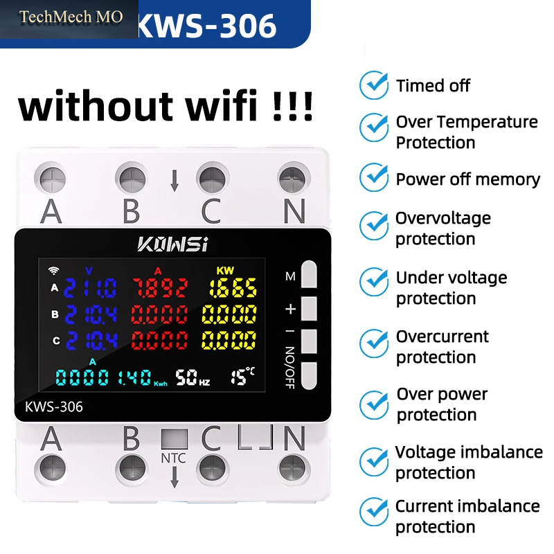 Wifi Power Energy Meter AC Monitor AC 85-290V 80A 3 Phase 4-Draht DIN Schiene Über Unter Spannung Schutz Strom Meter