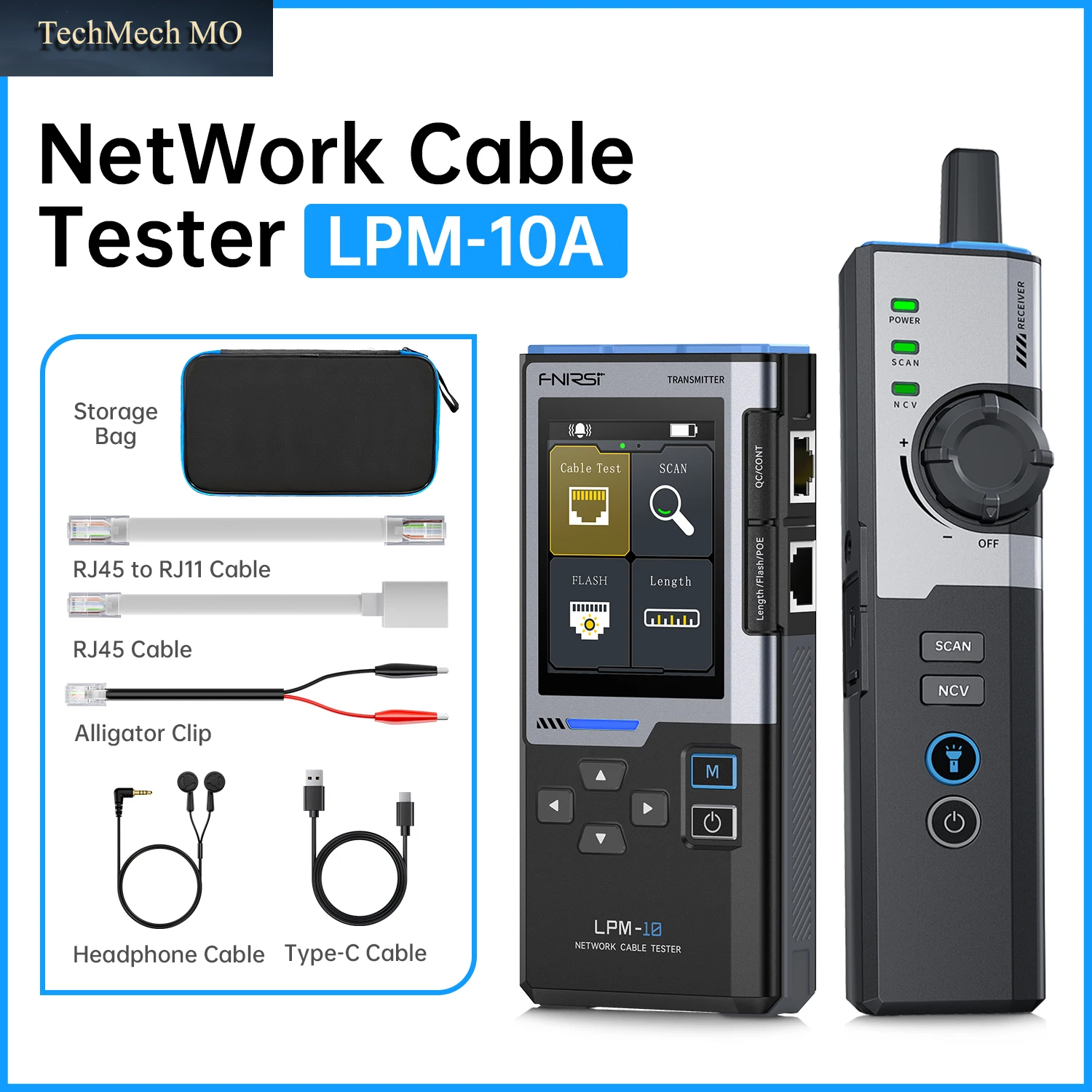 FNIRSI LPM-10A Netzwerkkabeltester, Multifunktions-Draht-Tracer-Line-Finder Mit RJ45/RJ11 Länge/Poe/Port-Flash-Test