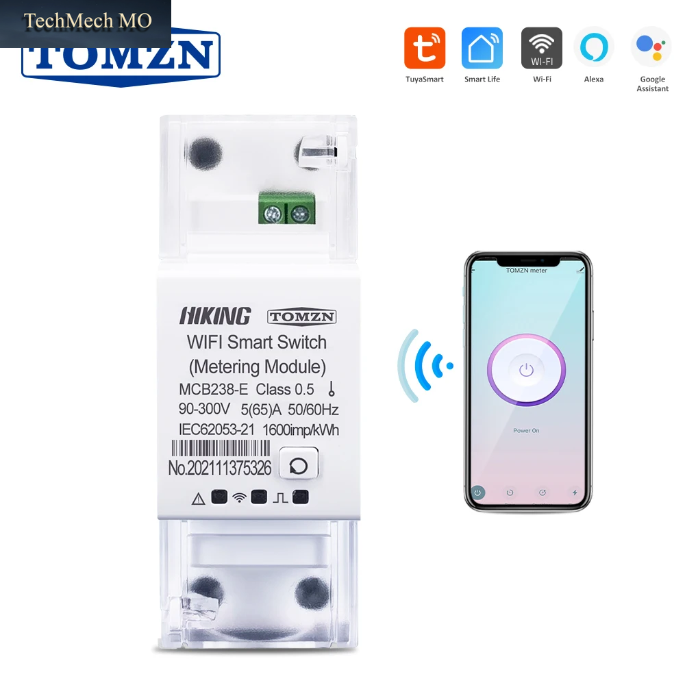 TOMZN TUYA Einphasig WIFI Smart Switch Energie Meter Kwh Metering Überwachung Circuit Breaker Timer Relais Für Smart Home 65A