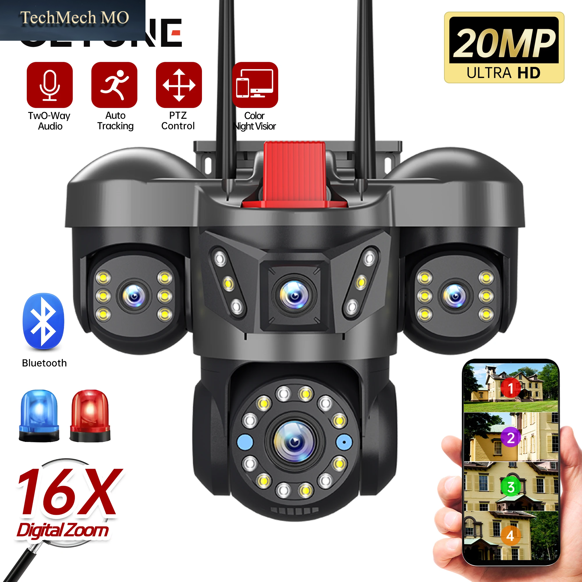 10K 20MP UHD Outdoor Wifi IP Kamera 16X Zoom 4 Objektiv 4 Bildschirme Ai Auto Tracking Sicherheit Schutz PTZ CCTV Video Überwachung