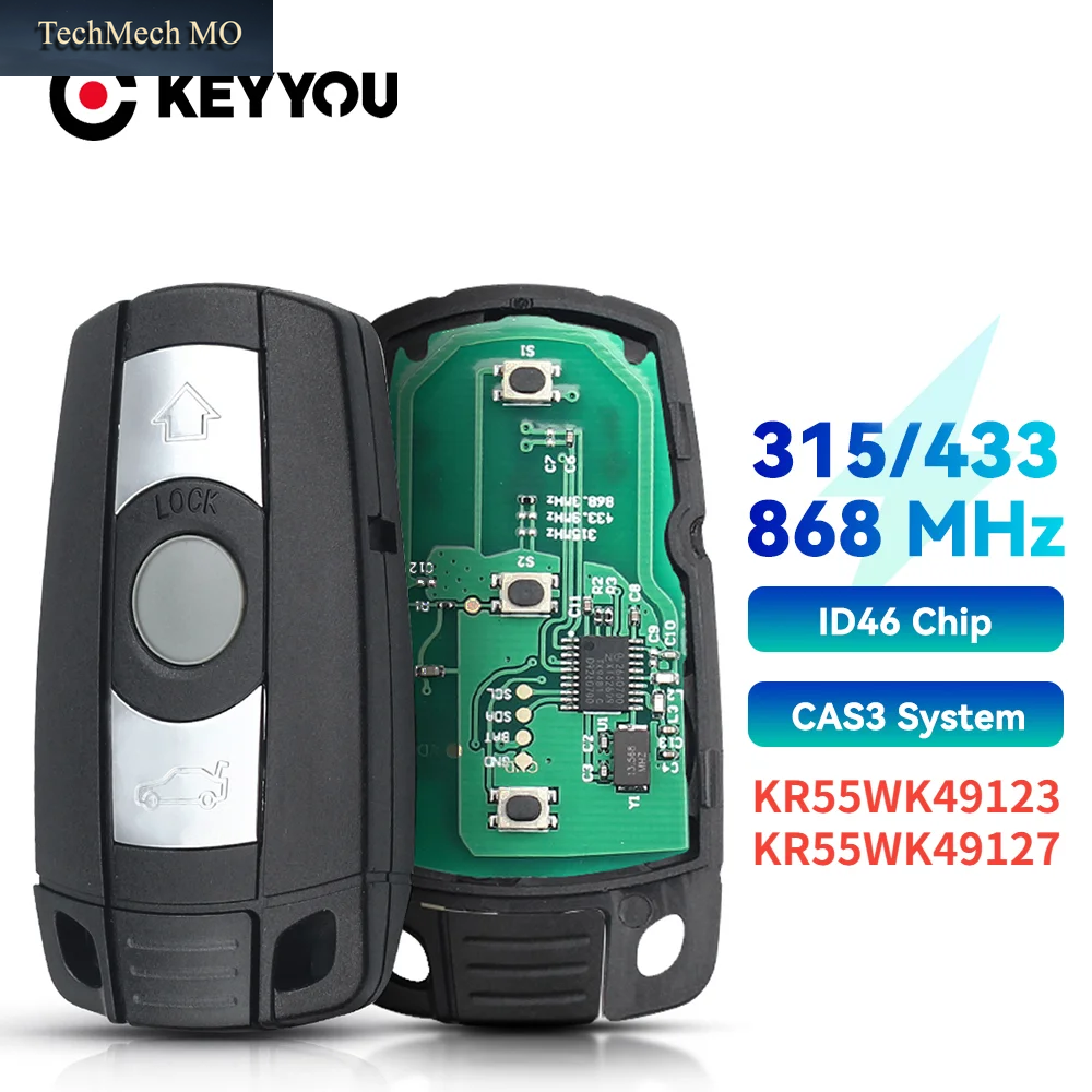KEYYOU Mit Batterie Fernbedienung Auto Schlüssel 315/433/868 Mhz PCF7953 Für BMW CAS3 1/3/5/7 Serie X5 X6 E60 E61 E70 E71 E87 E90 Z4 KR55WK491