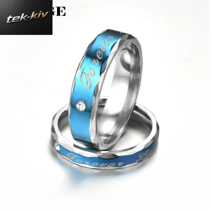 UAGE Blaue Romantische „Forever Love“-Buchstabenringe Für Liebhaber, Eheringe, Verlobungsring Aus Edelstahl Für Damen Und Herren, Schmuck