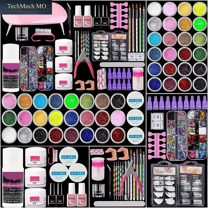 58-Teiliges Nagelkunst-Set, Professionelles Nagelset Mit 42 Farben Kristallpuder, Press-On-Nagellack, Kleber Und Werkzeugen.