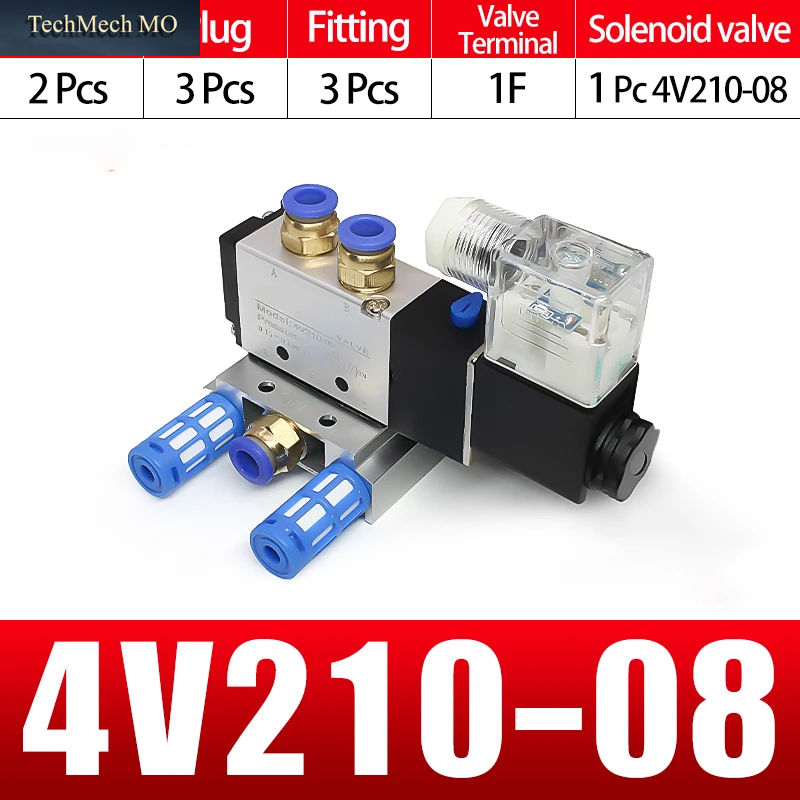 Magnetventil Mehrweg-Kombinationsverteiler 4V210-08 DC12V 24V AC220V Mit Anschlüssen 5-Port 2-Positionen-Magnetventile