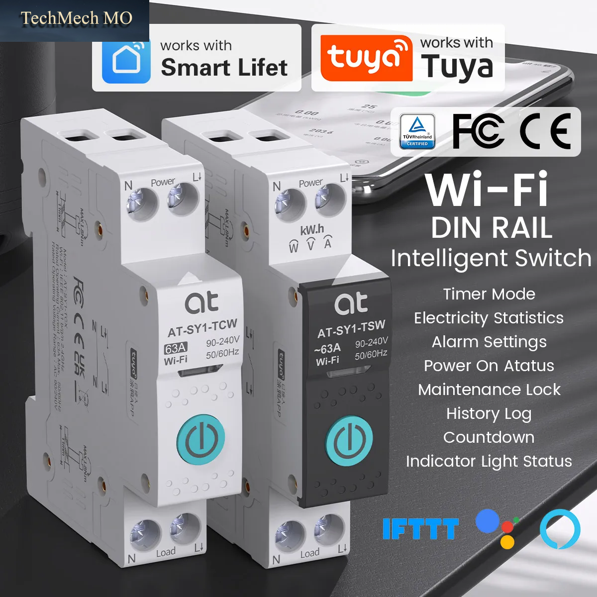 TUYA WIFI Smart Leistungsschalter Mit Energiemessung 1P 63A Din-Schiene Für Smart Home Drahtlose Fernbedienung Smart Switch per APP ATELE