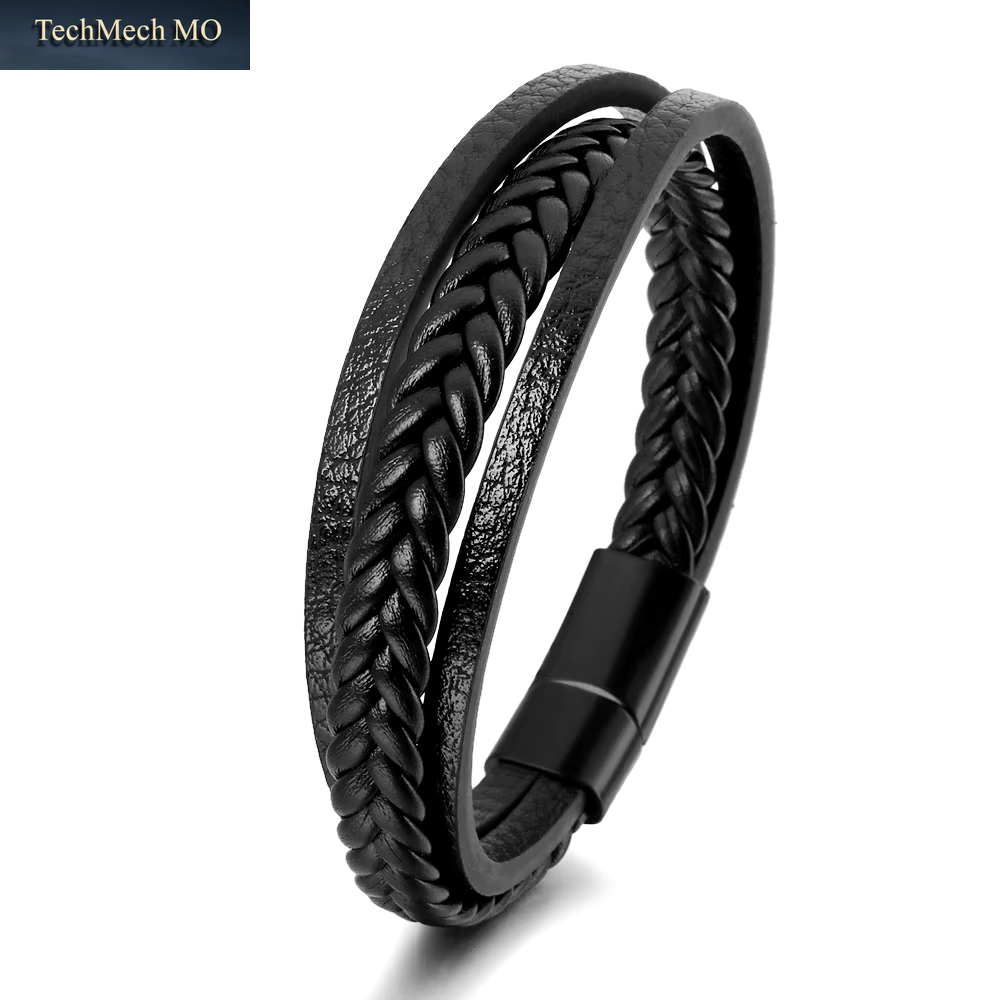Trendige Lederarmbänder Für Männer, Edelstahlarmband, 21 Cm, Mehrschichtige Geflochtene Seilarmbänder Für Männliche Schmuckgeschenke