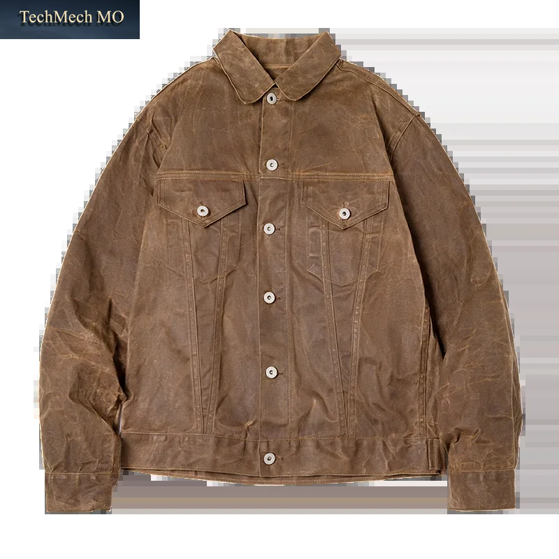 Maden Amekaji Retro Männliche Öl Gewachste Jacke Leinwand Baumwolle Khaki Militär Uniform Leichte Freizeit Arbeit Safari-Stil Mäntel Mann Kleidung