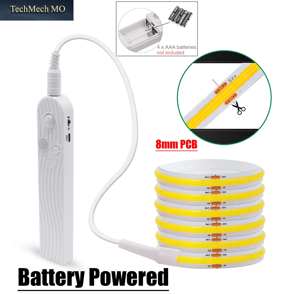 5 V Bewegungsmelder, Nachtlicht, Cob-Led-Streifen, Usb-Batteriebetrieb, 3 Mm, 5 Mm, 8 Mm, PCB, 320 Leds, Flex-Lampe Für Küchentreppen Unter Dem Schrank