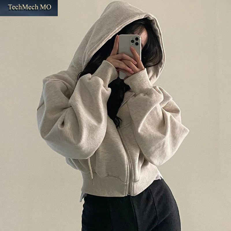 Herbst Winter Mit Kapuze Hoodies Frauen Casual Streetwear Zip up Sweatshirts Langarm Jacken Harajuku Y2K Crop Tops Kapuze Hemd