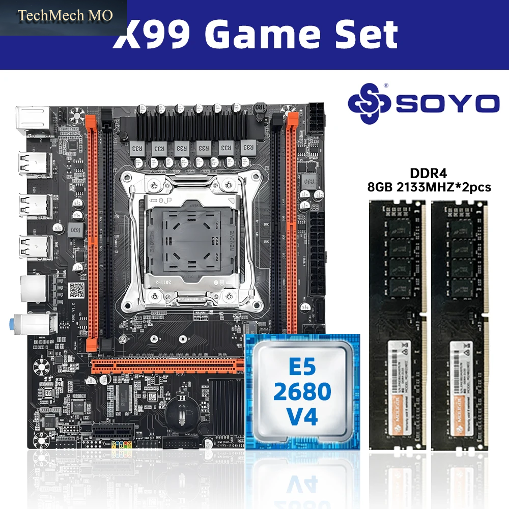 SOYO X99 Motherboard-Set Mit Intel LGA2011-3 Xeon E5 2680 V4 Und DDR4 16 GB (2 X 8 GB) 2133 Mhz Dual-Channel-Ram M.2 NVME