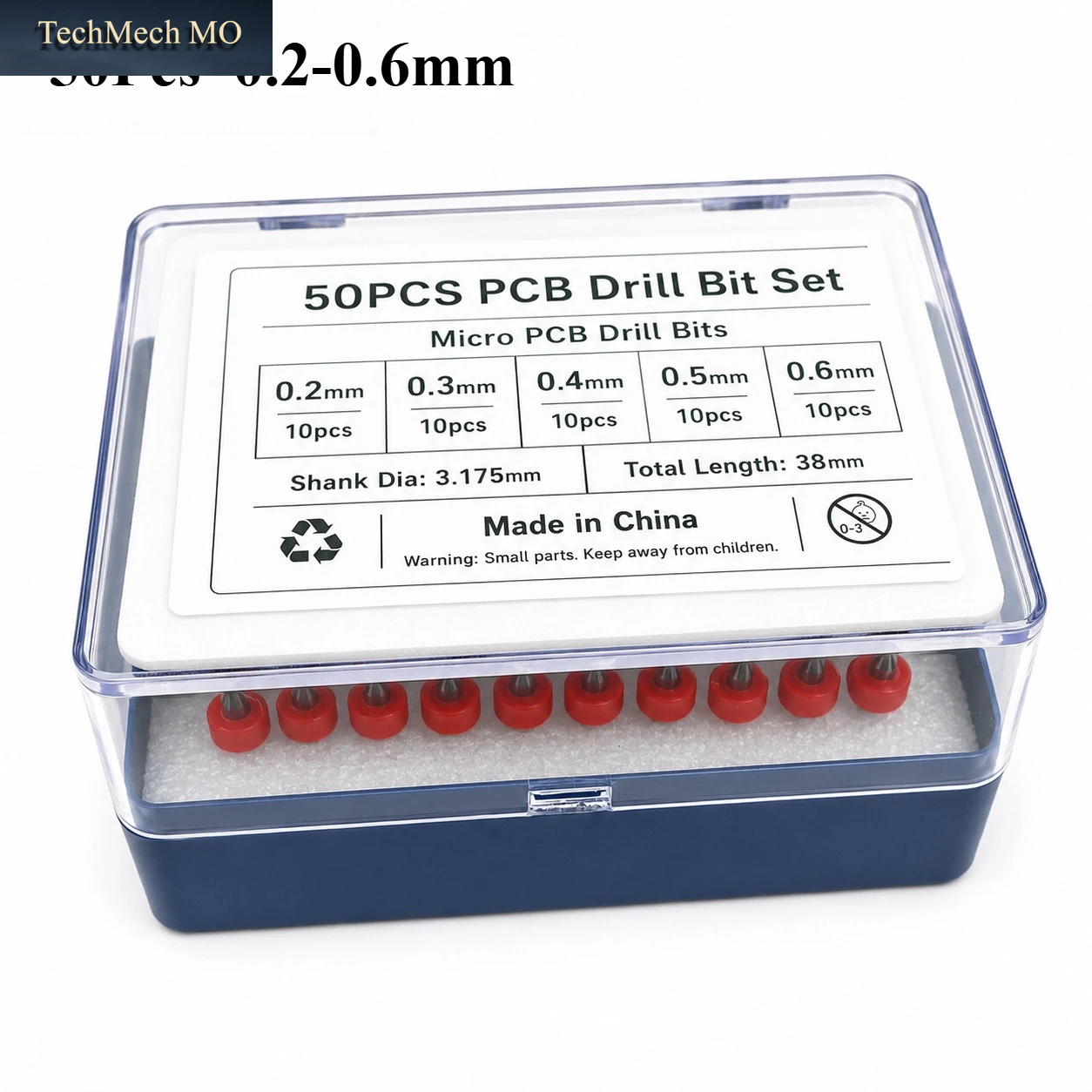 50-Teiliges Pcb-Bohrer-Set 0,2-1,1Mm Hartmetall-Mikrobohrer 3,175Mm Schaft Cnc-Gravur-Bits Für Leiterplatten