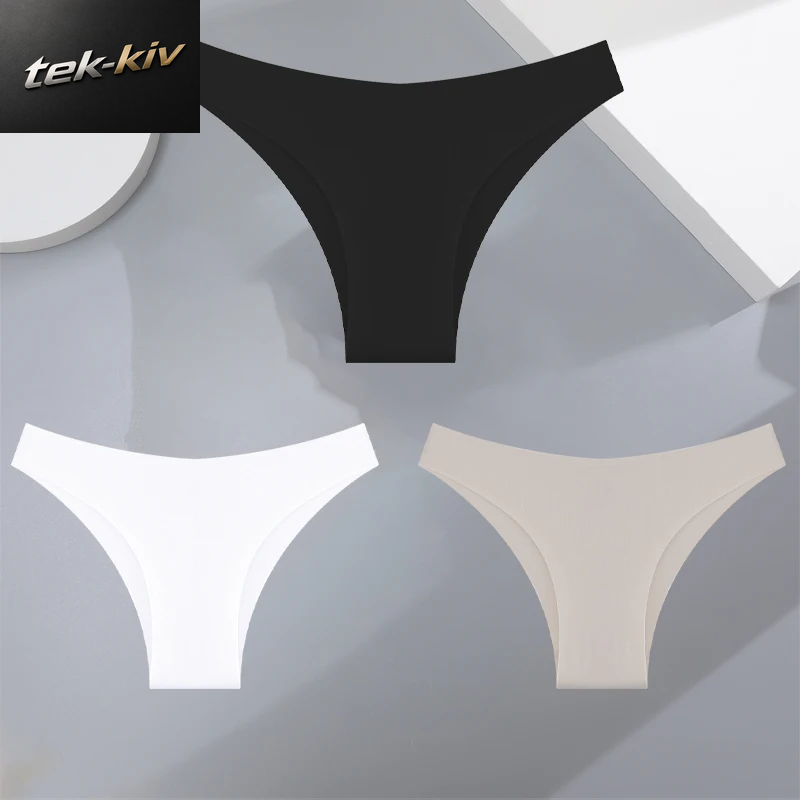 3Pcs Ultra-Dünne Nahtlose Seide Unterwäsche Frauen Höschen Sexy Low-Taille Stretch Bikini Einfarbig Slip Dessous XS-XXL Mode