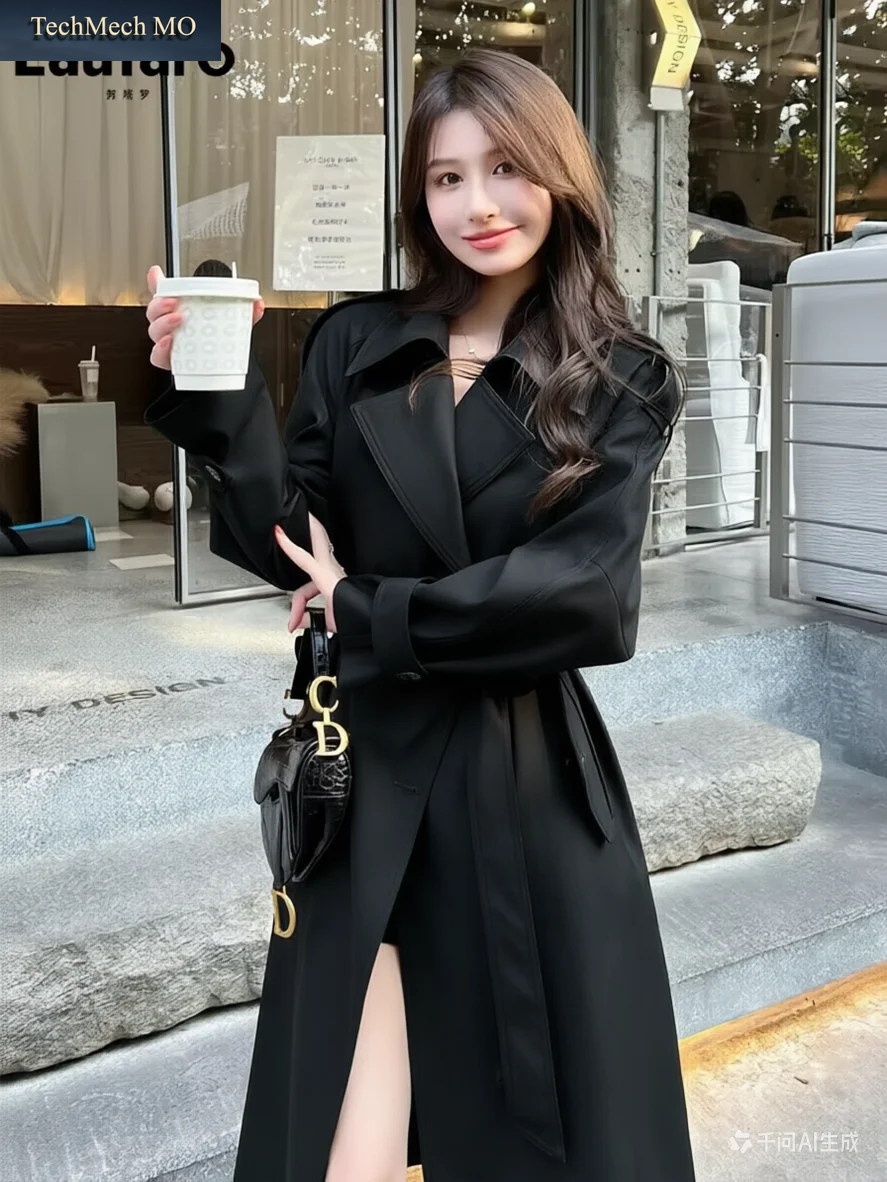 Lautaro Frühling Herbst Langer Trenchcoat Für Damen Mit Gürtel Raglanärmel Elegant Hochwertig Schick Luxus Designer-Kleidung 2026
