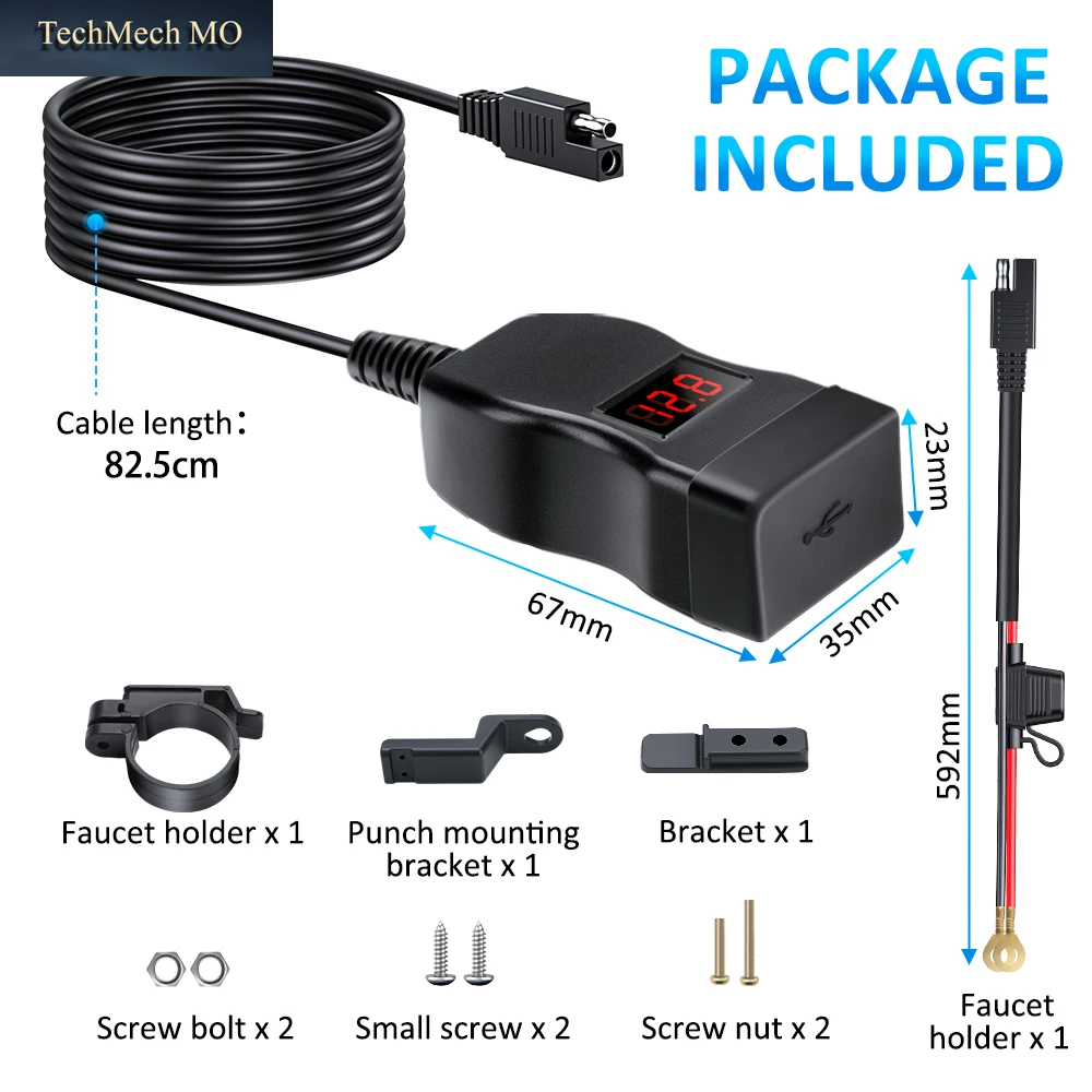 Extractme Motorrad-Handy-Ladegerät Ultra-Schmaler Dual-Usb Typ C 30W Pd&Quick Charge 3.0 Wasserdichter Motorrad-Usb-Anschluss Für Handys
