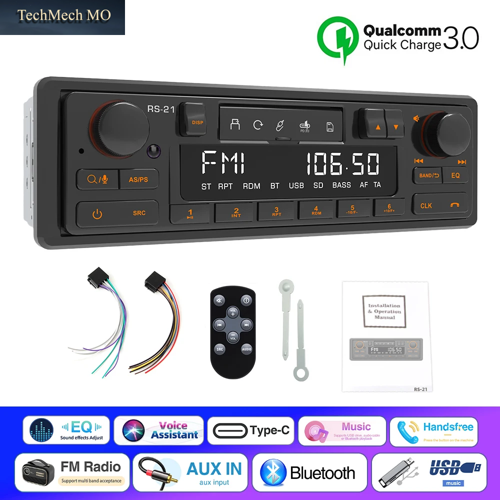 1DIN Retro Autoradio Mp3-Player Stereo Bluetooth FM AM RDS Unterstützung QC3.0 Für Porsche VW Benz BMW Land Rover Audi Alfa Romeo