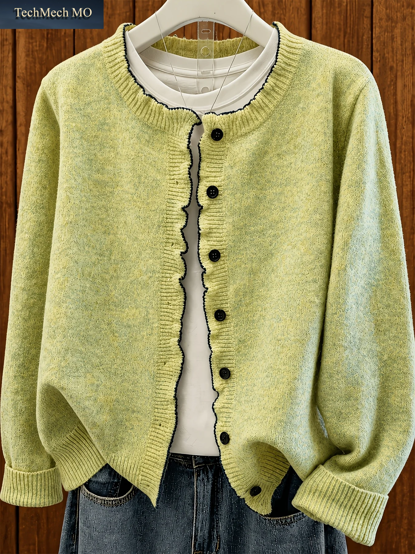 Frühling Herbst Neue Damen Rüschen-Spitzen-Strickjacke Mit Knopfleiste Langarm Lässige Kurze Modische Vielseitige Damen-Strickjacke