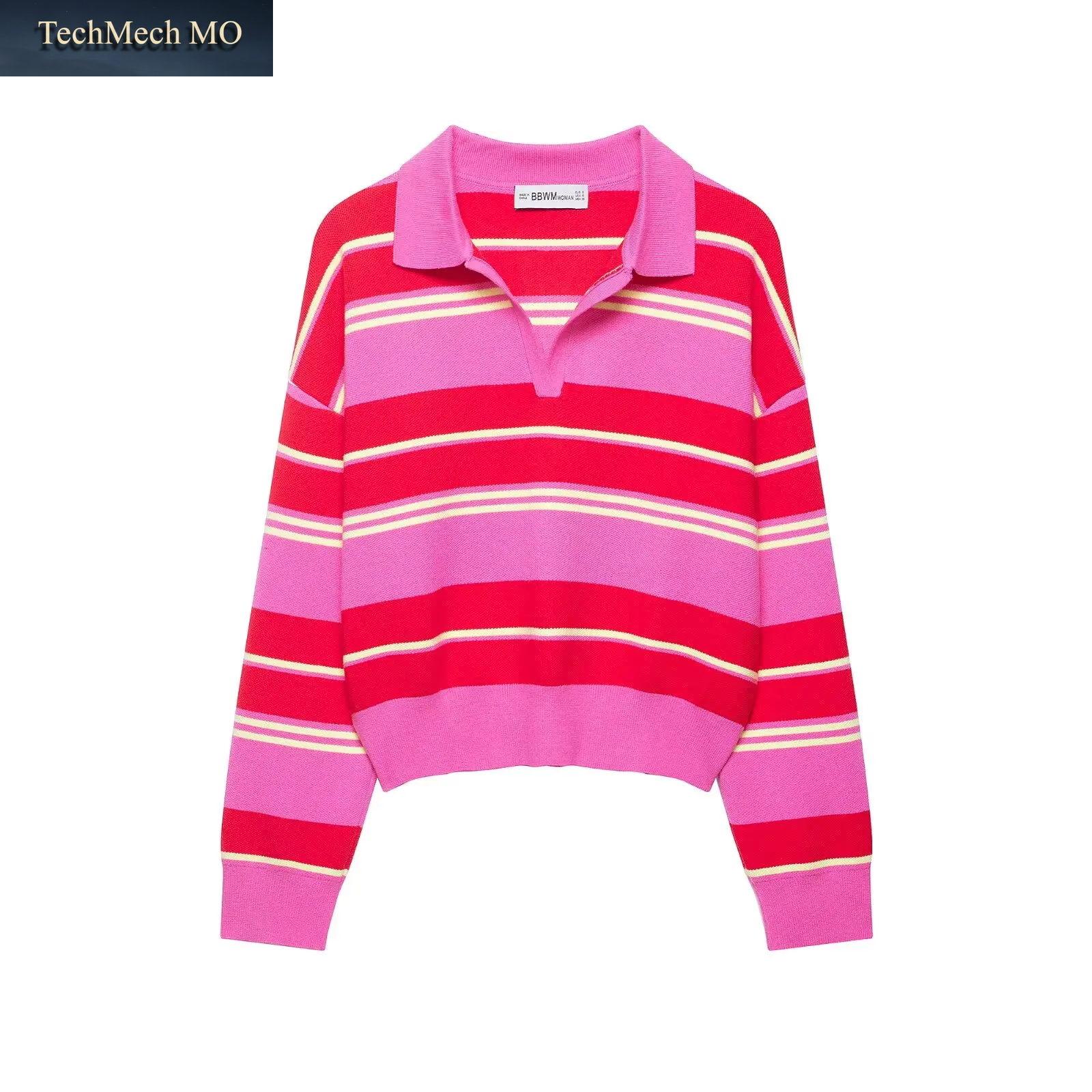 Elegantes Gestreiftes Poloshirt Für Damen, Gestrickter, Farblich Abgesetzter Langarm-Pullover Mit Revers, Warm, Frühjahr/Herbst 2026, Lässiges Urlaubsoutfit