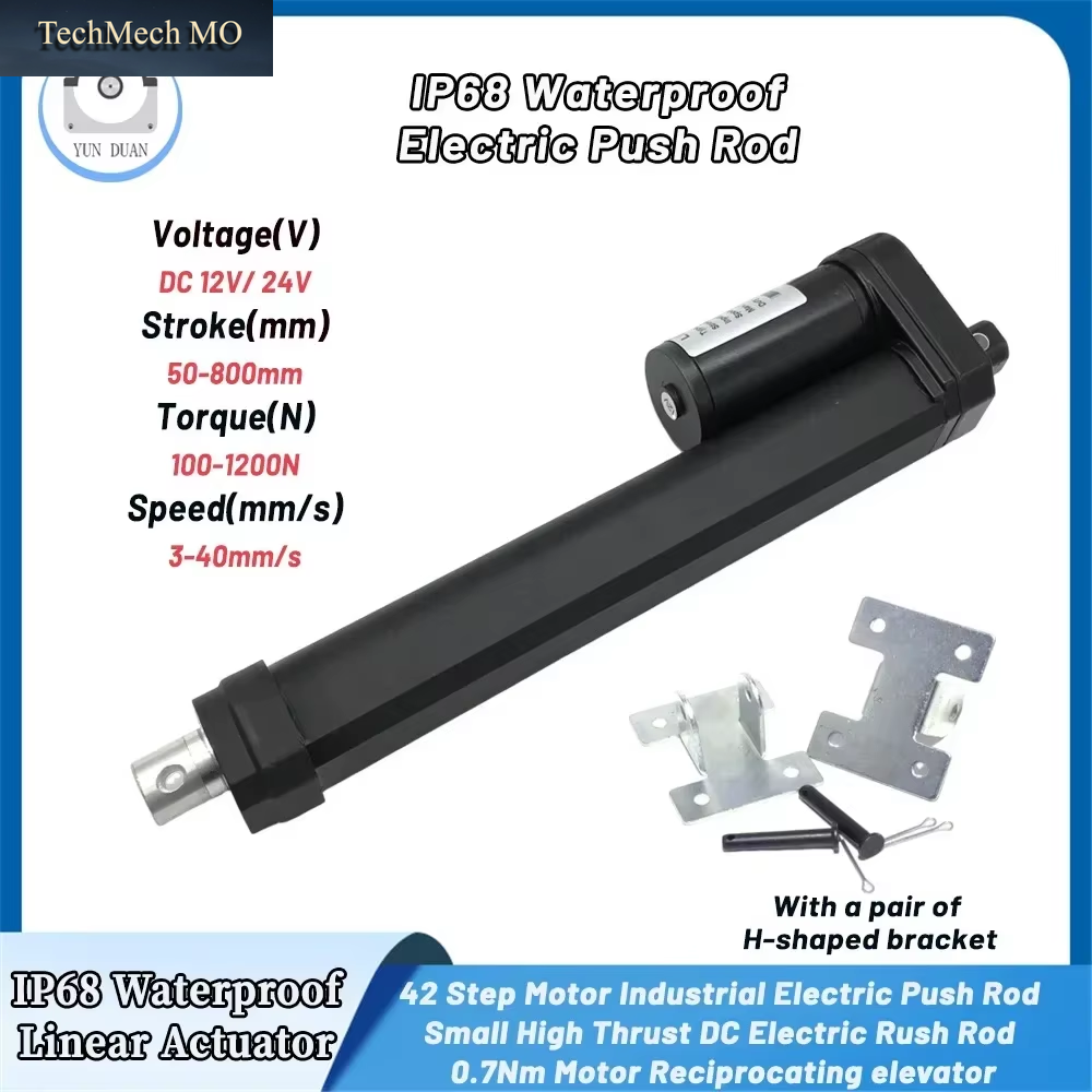 IP68 Waterproof Linear Actuator High Thrust Electric Push Rod 12V/24V 50-800Mm Stroke Solar Tracker Motorisation of Door 40Mm/S