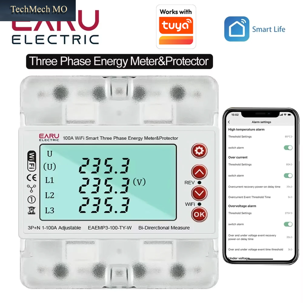 3 Phase 380 V 100 a Tuya Wifi Smart Bidirektionale Energie Power Kwh Meter Über Unter Spannung Schutz Relais Schalter Strom Grenze