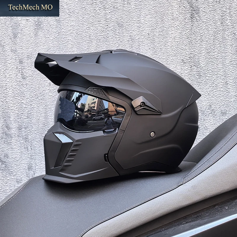 Schwarzer Samurai-Helm Für Motorräder, Modularer Vollgesichtshelm Mit Abnehmbarer Maske, Cooler Dot-Zertifizierter Motocross-Helm Für Erwachsene