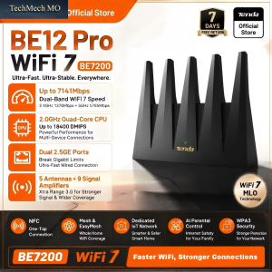 Tenda BE12 Pro Wifi 7 Router BE7200 7141Mbps Dual-Band Dual 2.5G Ports Quad-Core CPU 5 Antennen Mesh NFC Easymesh Gaming-Router